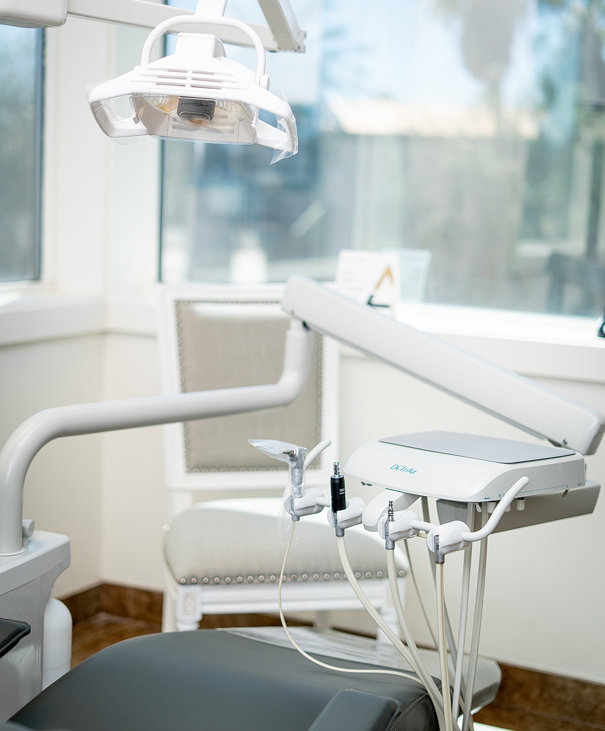 Dental office equipment and chair setting.