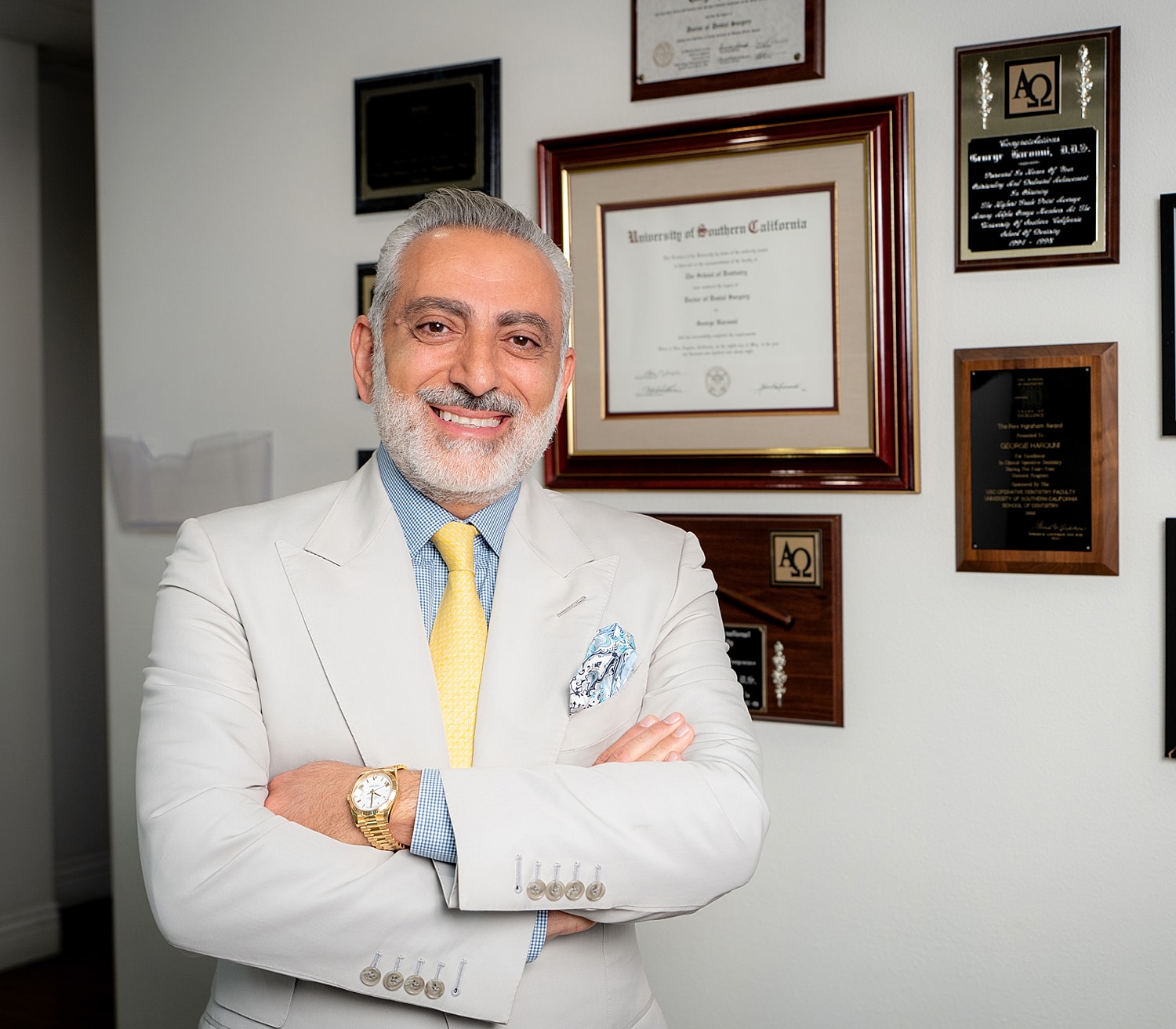 Smiling professional in a well-decorated office.