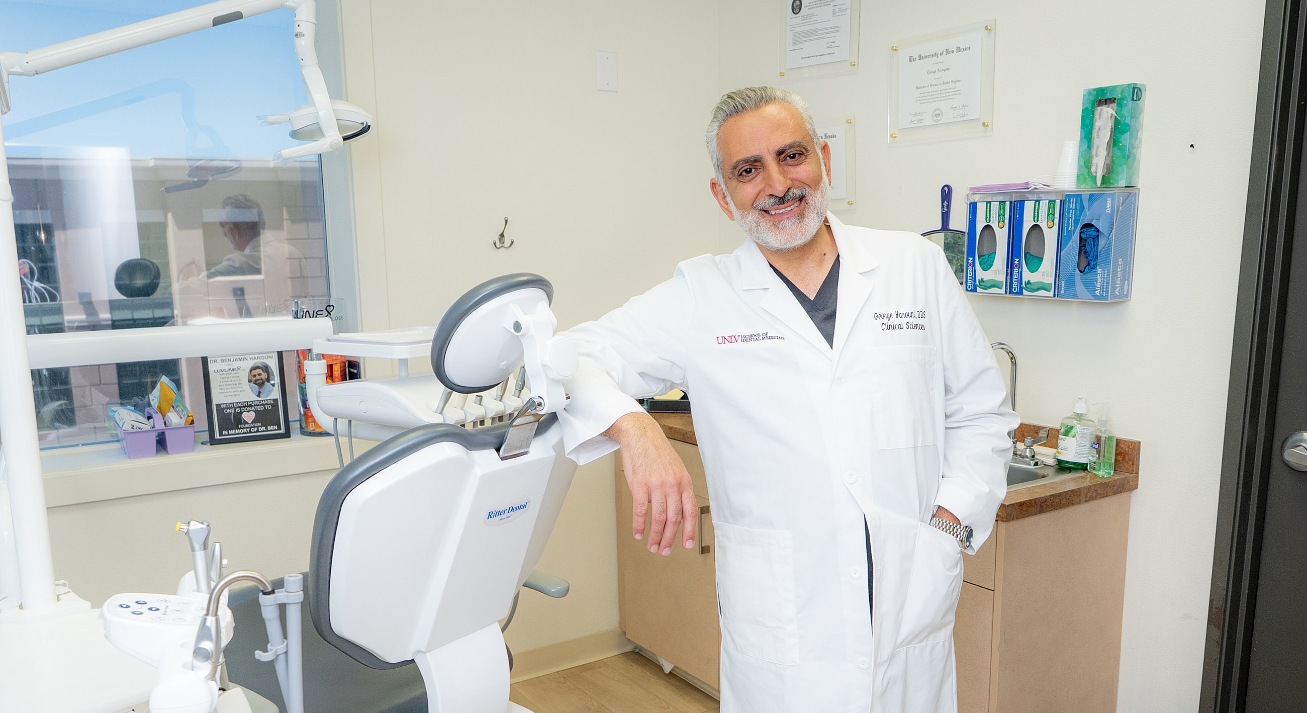 Smiling dentist in a modern dental office.